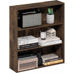 Furinno Basic Book Shelf, 3-Tier Bookshelf, Cube Storage Organizer Bookcase with Open Shelf, 7 x 24 x 26, for Living Room, Bedroom, Home Office, Amber Pine