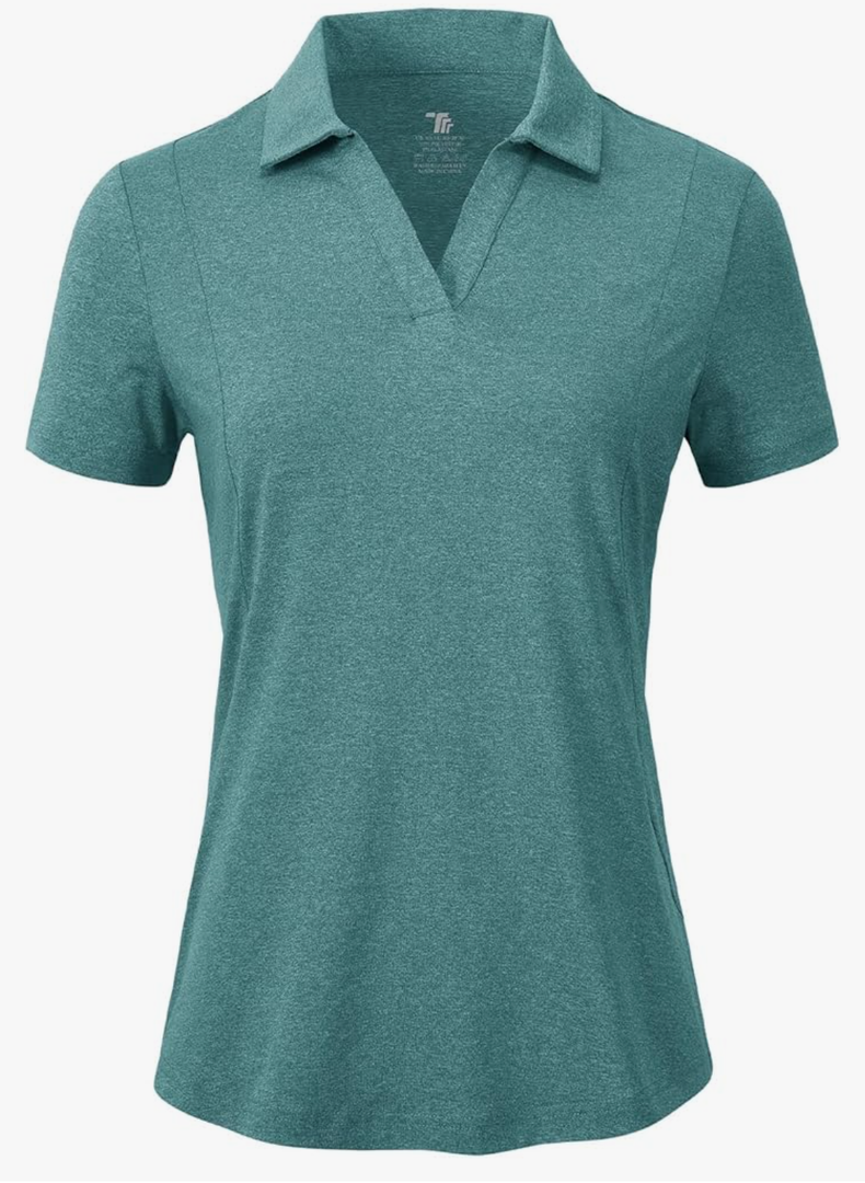 BGOWATU Women's Short Sleeve Golf Tennis Polo Shirts V Neck Collared Workout Tops UV Protection Dry Fit, Medium