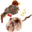 Gigwi Automatic Cat Toys Pack, Interactive Electronic Squeaky Animals Bird and Mouse, Plush Toys for Cats to Play Alone, 2 Pcs