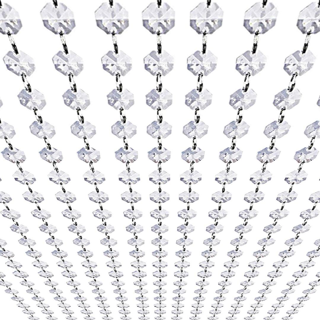 99ft Acrylic Crystal Garland Strands - Hanging Chandelier Gem Bead Chain - 14mm Clear Octagon Prism Diamond String Decorations for Wedding Party Manzanita Centerpiece Christmas Tree