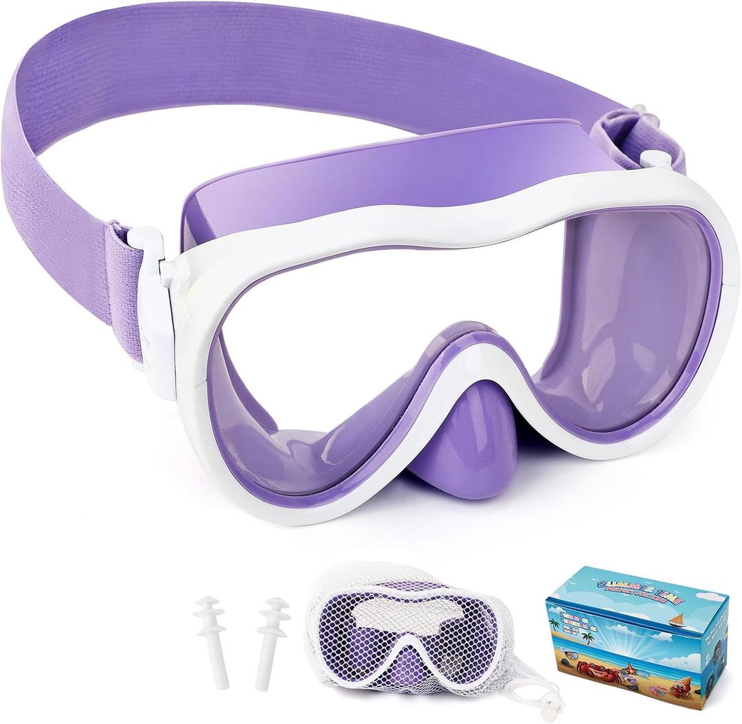 Kids Swim Goggles, Anti-Leak Snork Mask with Nose Cover & Elastic Fabric Strap, UV Protection Swimming Goggles for Kids Boys Girls (Purple)