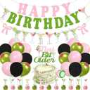 38pcs Witch Birthday Party Decorations Set Include 1pc Banner, 6pcs Hanging Swirls,18pcs Balloons,12pcs Cake Toppers and 1pc Cupcake Toppers for Pink and Green Witch Party