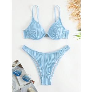 SHENHE Women's Sexy Two Piece Solid High Cut Underwire Triangle Bikini Swimsuit Size M