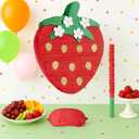 Wernnsai Red Strawberry Piata For Kids - Strawberry Baby Shower Piata Strawberry Birthday Party Decorations Summer Fruit Themed Party Game Supplies With Bat Blindfold 16.5" 11.6" 3"