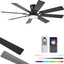 JSAITEE 52 inch Ceiling Fan with Light, 8 Speeds Reversible Low Profile Ceiling Fan with Light and Remote/ APP Control, 3 Color Temp+Dimmable RGB, 8 Blades, Flush Mount Quiet Ceiling Fans, Black