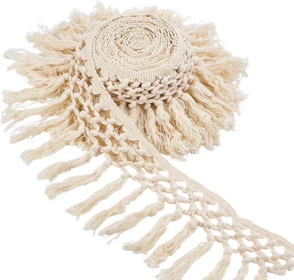 AHANDMAKER 5 Yards 14.5mm Wide Tassel Trim Cotton Tassel Fringe Boho Macrame Tassel Boho Long Fringe for Sewing Accessories DIY Crafts Drapery Curtain Pillow Home Decoration Carpet Lamp