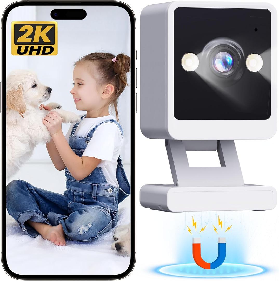 Indoor Camera, 2K Cameras for Home Security with Color Night Vision & Siren, 2-Way Audio for Pet/Dog/Baby/Nanny, 2.4GHz WiFi Camera, Cloud & SD Card Storage, Works w/Alexa, Magnetic Base (1 Pack White)