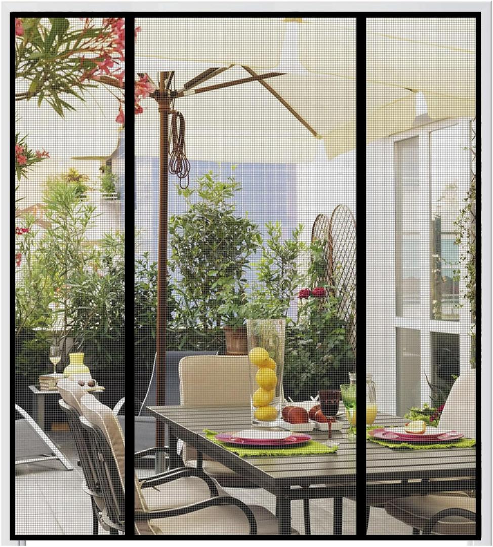 Magnetic Screen Door Fits Door Size 48" x 82, Screen Size 50" x 83",Double Opening, Mesh Net Curtain with Magnet Full Frame Hook&Loop Strip, Black