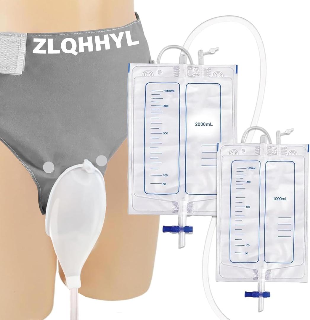 Catheter for Women, Urine Collection System, Reusable Portable Silicone Urinal with 2 Bags (1000ml & 2000ml), 1.2M Tube, and Adjustable Breathable Pants (Women)