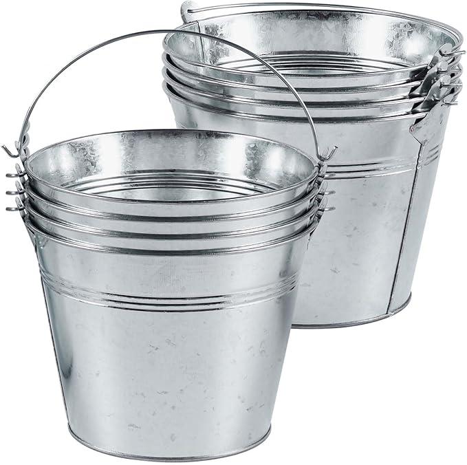 OBTANIM 8 Pack Galvanized Metal Buckets with Handle Ice Pails for Plants, Succulents, Party Favors, Organizing, Rustic Home Decor, or Classrooms Pencil Storage (9 x 5.9 inch)