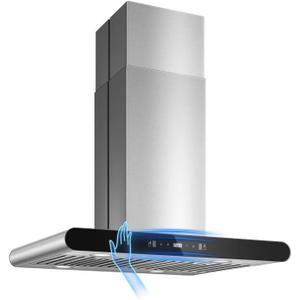 Tiesay Island Range Hood 30 inch, 700 CFM Dual-Sided Ceiling Mount Vent Hood, Convertible Ducted/Ductless, Touch,Gesture & Remote Control, 3-Speed Fan, 4 LED Lights, Stainless Steel