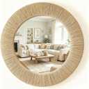 OYPEIP 24 Inch Round Natural Jute Woven Decorative Wall Mirror, Boho Wabi Sabi Textured Frame Mirror for Farmhouse Coastal Living Room Entryway Bathroom Home Decor