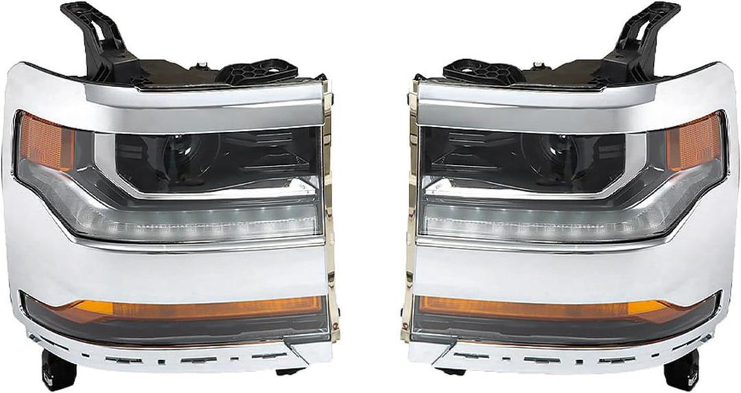 labwork Headlight Assembly Chrome Housing Replacement for Silverado 1500 2016-2018 HID with DRL Passenger Side and Driver Side 84388723 84356947