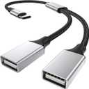 USB-C Dual Splitter - Type-C to 2x USB 2.0 OTG, for MacBook, Pixel, Samsung (Silver)