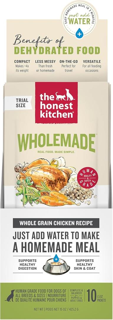The Honest Kitchen Human Grade Wholemade Dehydrated Whole Grain Chicken Dog Food, 1.5 oz x10, BB Date: 08/13/2026