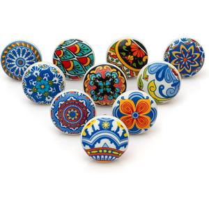 Doorknobs Hand Painted Antique Ceramic Knobs, Contemporary Dresser Drawer Pull and Push Furniture Handle Knobs for Cabinet, Wardrobe, Cupboard, Drawer, Antique Dcor, Pack of 10