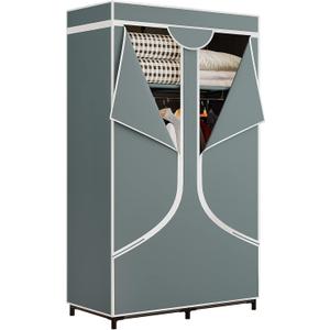 SORCEDAS Portable Wardrobe Closet Storage Organizer Metal Hanging Rack Non-Woven Fabric 34 Inch Grey