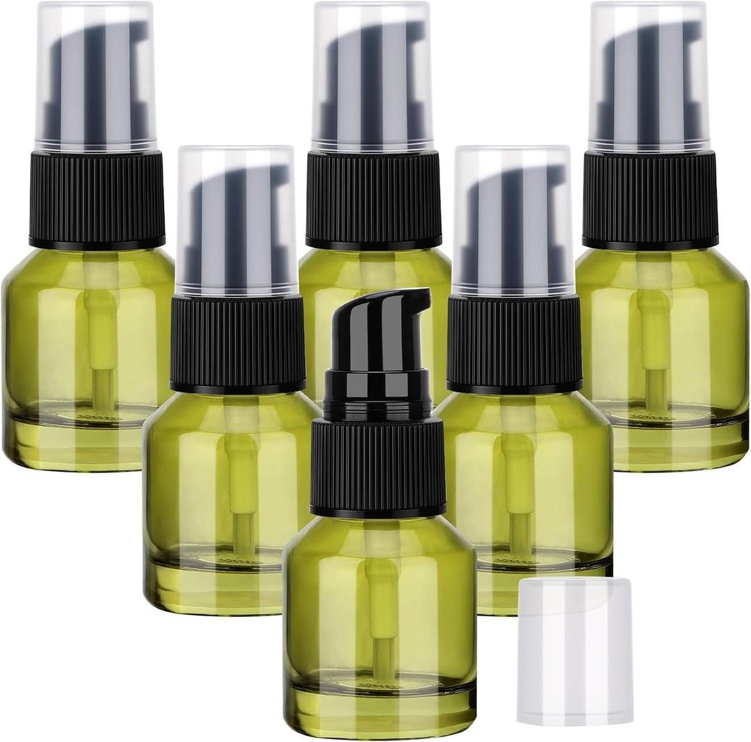 Segbeauty 6pcs 0.5oz Glass Travel Size Containers for Lotions, Mini Empty Lotion Bottles Pump Dispenser Refillable, 15ml Travel Containers for Creams, Small Hair Oil Pump Bottle Liquids Foundation