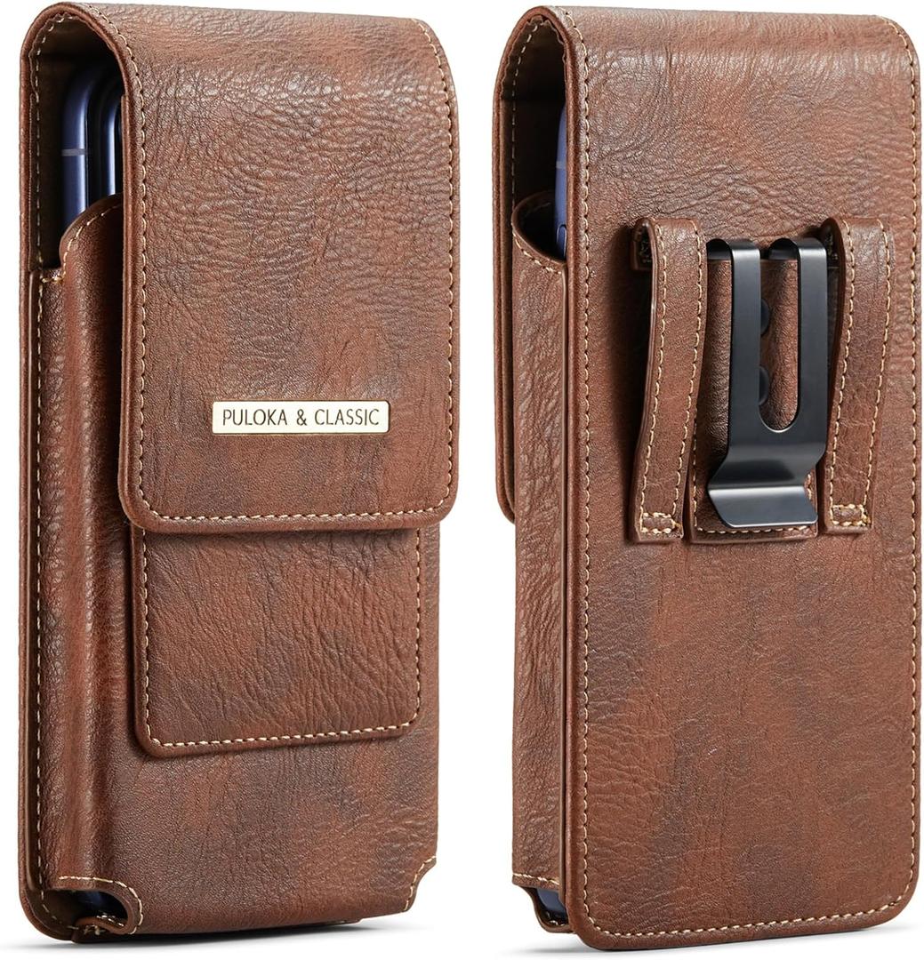 Holster for iPhone 17 Pro Max, Galaxy S26 Ultra S25 Ultra S24 Ultra S23 Ultra Note S22 Ultra, Premium Leather Pouch with Belt Clip Phone Holster Belt Case (Brown, X-Large)