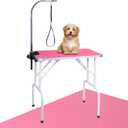 LEIBOU Pet Dog Grooming Table Foldable Grooming Table Heavy Duty Iron Frame with Arm & Noose for Dog Cat Pet Grooming (32'', Pink)