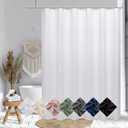 OVZME White Boho Fabric Shower Curtain 72 Inch Length, Tufted Chevron Striped Minimalist Premium Thick Cloth Bathroom Shower Curtain, Modern Hotel Textured Bathroom Decor, 72Wx72L Inches