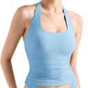 SUUKSESS Women Halter Tank Tops Double Lined Backless Y2K Trendy Going Out Tops (XS Baby Blue)
