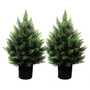 2FT Artificial Topiary Tree Beautiful Realistic Faux Cedar Pines Christmas Trees UV Rated Fake Shrubs for Front Porch Faux Plants Indoor and Outdoor Decor（2 Pack）
