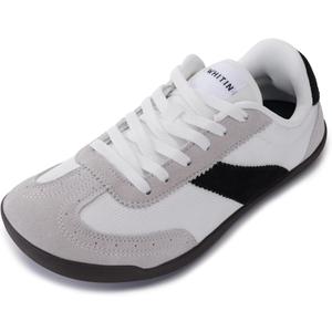 WHITIN Wide Barefoot Sneakers for Women | Brogue Toe Cap Style | Suede-Knit Hybrid (9.5 Wide, Grey Chocolate)