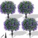 Yangrass 4Pack Fake Lavender Topiary Ball with Boxwood Leave & Ground Spike