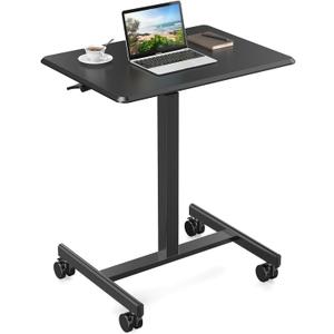 Sweetcrispy Small Mobile Rolling Standing Desk - Overbed Table, Teacher Podium with Wheels, Adjustable Work Table, Rolling Desk Laptop Computer Cart for Home, Office, Classroom, Black