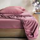 JELLYMONI Fitted Sheet Queen Cotton Maroon 1pc Easy-Fit 16 Inch Deep Pocket Sheet Bedding Sheet Solid 100% Washed Cotton Soft Breathable Durable Fitted Bed Sheet (60x 80+16) (01- Deep Rose)