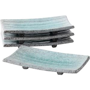Uaral Sushi Plate Japanese Plates 8.5 inch Ceramic Sashimi Plate,4 Piece Rectangle Sushi Dishes(Light Blue)