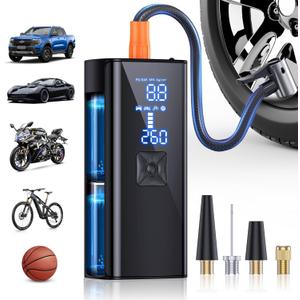 Tire Inflator Portable Air Compressor, 150PSI & 25000mAh Portable Air Compressor with Digital Pressure Gauge, 2X Faster Inflation Cordless Air Pump for Car, Motorcycle, Bicycle and More (Black)