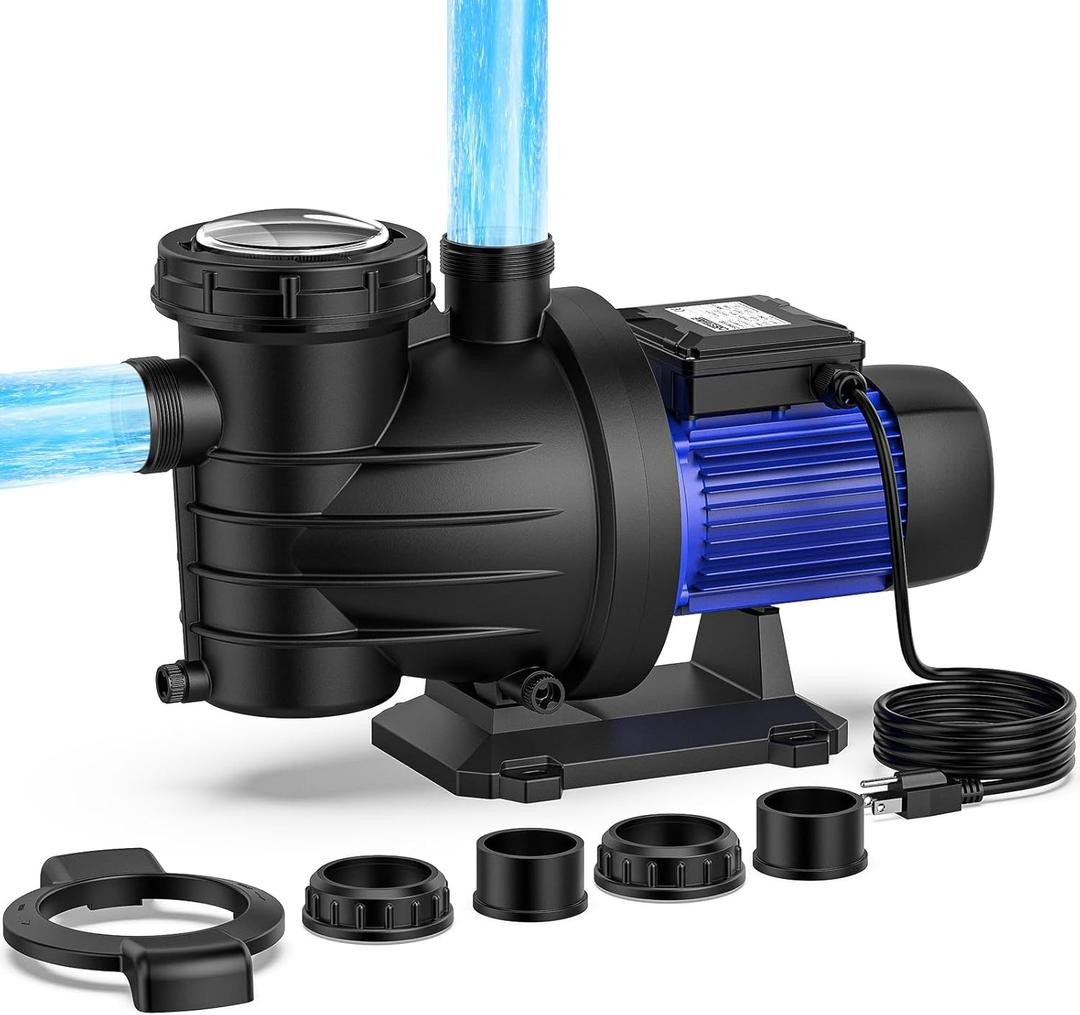 CrestWave 2HP Pool Pump,Powerful Self Primming 6340GPH Swimming Pool Pump with ON/OFF Switch for In/Above ground Pool,Single Speed High Flow Pool Pumps with Strainer Basket, Energy Saving, Low Noise