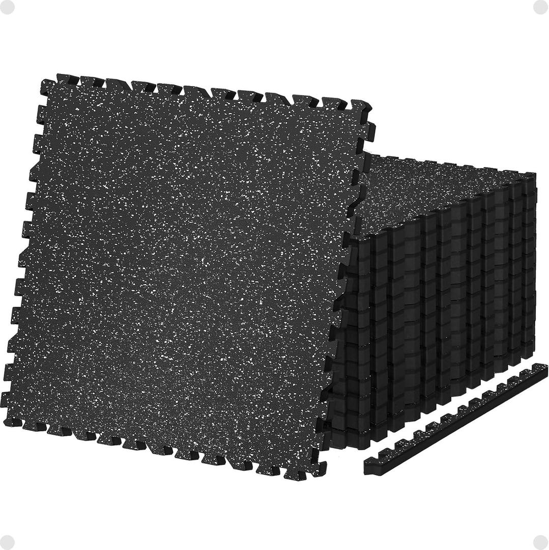 AIRHOP 0.79in Thick 48 Sq Ft Exercise Equipment Mats, 12 Tiles Upgraded Rubber Top with High Density EVA Foam, Large Interlocking Puzzle Gym Flooring for Home Gym, Heavy Weight Workout,Black & White