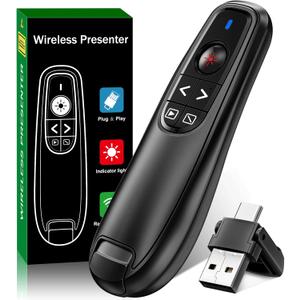 2-in-1 USB Type C Presentation Clicker, Wireless Presentation Clicker PowerPoint Presenter Remote with Volume Control, Powerpoint Clicker with Slide Advancer for Computer/Laptop/Mac