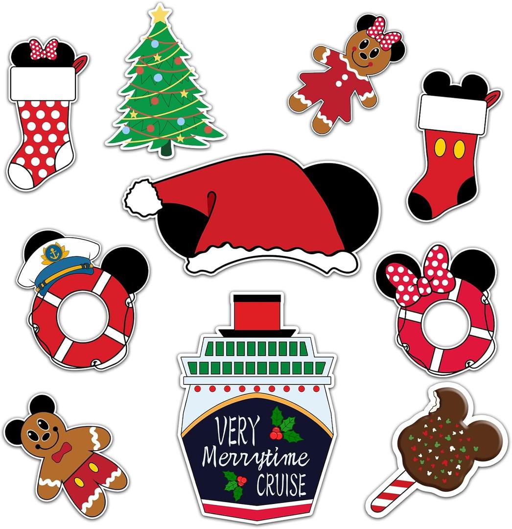 10 Pcs Christmas Door Decorations, Festival Magnetic Decorations for Cabin Door, Reusable Magnets for DCL and Major Cruise Lines