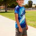 Funnycokid Boys Girls Shirts Graphic T-Shirt Neon Clothes Kids Novelty Youth Short Sleeve Animal Print Tees 4-16 Years (Blue)