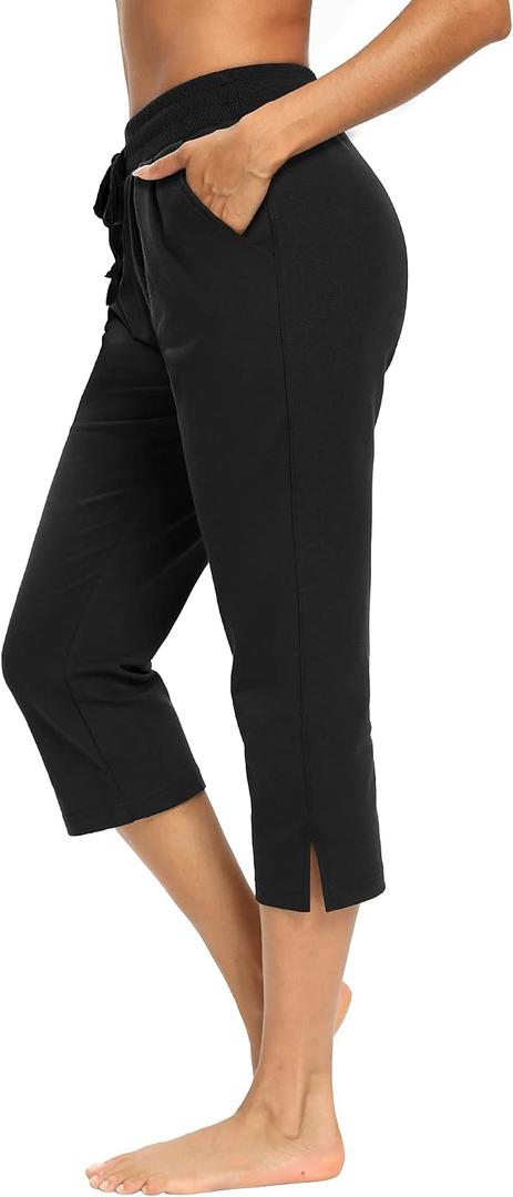 LEXISLOVE Capris for Women Casual Summer Wide Leg Crop Pants Loose Comfy Drawstring Yoga Jogger Capri Pants with Pockets Black XL