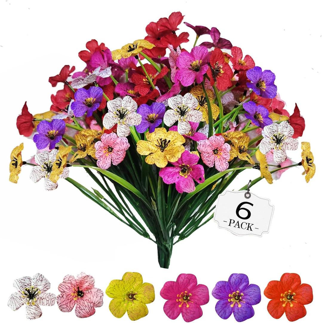 6Bundles Artificial Flowers for Outdoor,No Fade Fake Plastic Flowers Faux Plants for Decoration Hanging Planters Indoor Outside Garden Porch Window Box Home Wedding Farmhouse (6)