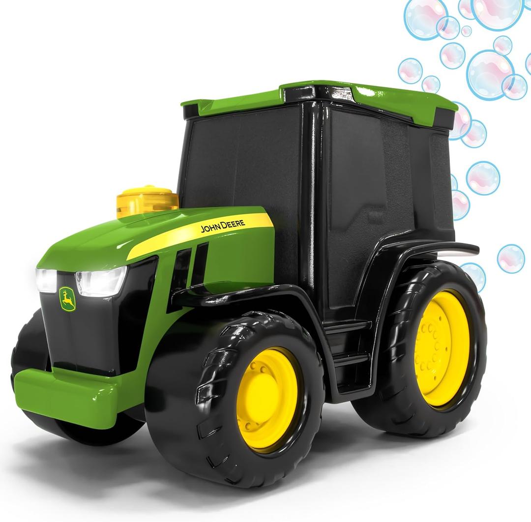 John Deere Bubble N Go Tractor, Battery Powered Bubble Blowing Toy with Real Headlights and Smart Motion Sensors