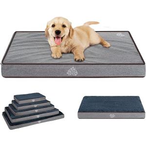 Dog Bed Soft Crate Pad Mat Reversible Cool & Warm, Washable Comfy Kennel Pad with Orthopedic Egg-Crate Foam for Small Medium Large Dogs, Water-Resistant Pet Bed, Gray/Dark Blue