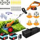 Electric Weed Wacker Cordless Eater, No String Trimmer Battery Powered 3-in-1 Lightweight Grass Trimmer/Brush Cutter/Edge, 4 Types Blade, Stringless Weed Trimmer with Wheels for Lawn Yard Garden
