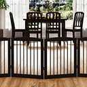 PUPETPO Freestanding Pet Gate for Dogs, Foldable Wooden Dog Gate for House, Indoor Dog Gate for Stair, Doorway, Gates for Dogs Indoor, 80 Inch Wide, 4 Panels 24", Brown
