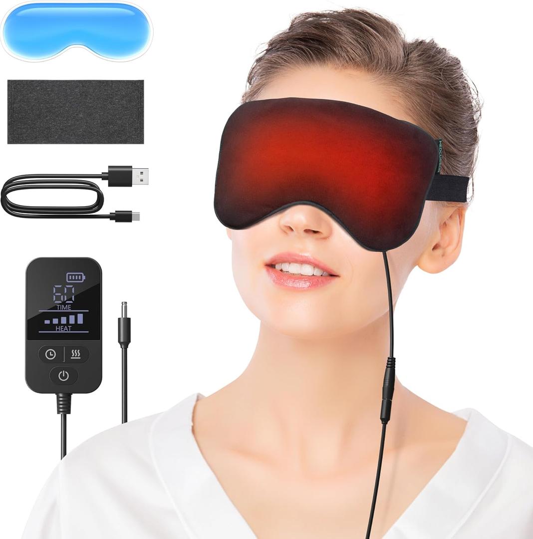 Heated Eye Mask - Medcursor Rechargeable Electric Eye Mask for Dry Eyes, 2500 mAh Large Battery & Washable Cover, Eye Pad for Sleeping, Skincare, Relax Eye Fatigue