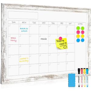 Monthly Dry Erase Calendar Whiteboard for Wall, 36" x 24" Magnetic White Board Calendar Board - Rustic Vintage Wooden Frame