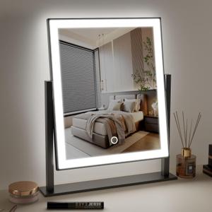 Lighted Makeup Mirror Hollywood Mirror Vanity Makeup Mirror with Light Smart Touch Control 3Colors Dimable Light 360Rotation (16in, Black) (18"L x 14.5"W)