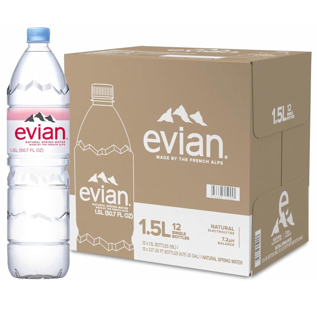 Evian Natural Spring Water, 1.5 L bottle (Pack of 12) (50.7 Fl Oz (Pack of 12))