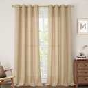 Extra Long Linen Curtains 108 Inches Long 2 Panels Set, Bedroom Faux Linen Textured Light Filtering Privacy Drapes Burlap Panels for Farmhouse/Living Room, 54 x 108 Inch, Natural Tan
