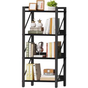 HOOBRO Bookshelf, 4-Tier Industrial Bookcase, Book Shelf Storage Organizer, Small Bookshelf with Metal Frame for Living Room, Bedroom, Home Office, Kitchen, Black BB40SJ01